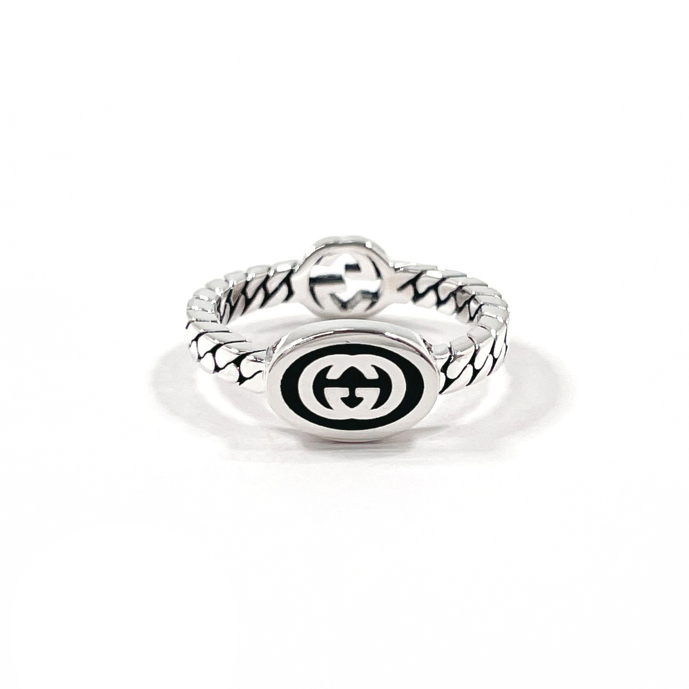 GUCCI Interlocking G Slim Ring, Sterling Silver 925/Enamel, Size 9.5cm, Silve...